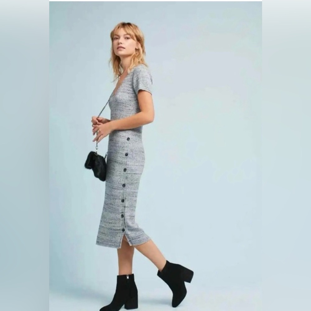 Anthropologie Heather Gray Ribbed Knit Midi Sweater Dress Size XL